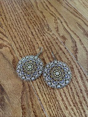 Filigree Round Drop Earrings with Multicolor Stones - Women Jewelry